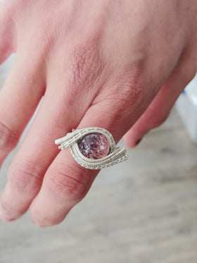Hudson Sterling Silver Wire Wrapped Dichroic Glass Ring with Cremation Ash