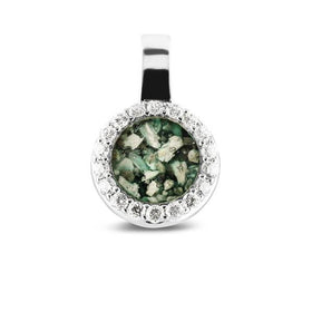 Circle Silver Pendant with Cremation Ash and Zircons