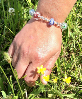 six glass bead bracelet with cremation ash