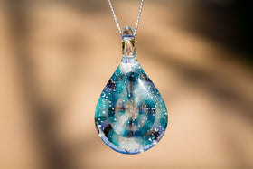 Blue Spiral Teardrop Pendant with Infused Cremation Ash