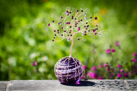 Purple Butterfly Bush of Life with Swarovski Crystals and Cremains Infused Glass Orb