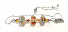 Three Glass Bead Bolo Bracelet with Cremains