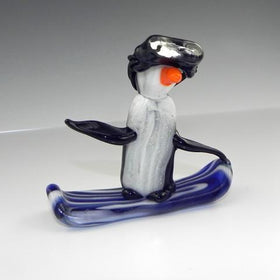 Glass Penguin with Snowboard with Skiing Goggles - Infused with Cremains