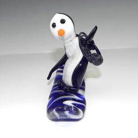 Glass Penguin with Snowboard with Skiing Goggles - Infused with Cremains