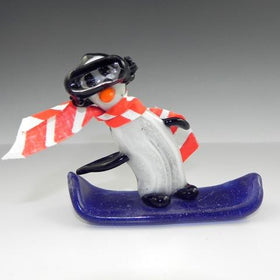 Glass Penguin with Snowboard with Skiing Goggles - Infused with Cremains