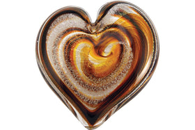 giant glass heart with cremains brown amber gold