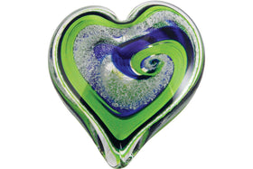 giant glass heart with cremains blue green 