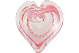 Large Glass Heart with Cremation Ash - gold silver and pink