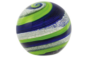 blue and green glass orb with cremation ash