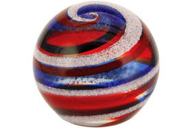red and blue orb with cremation ash