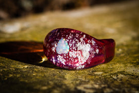 Glass Ring with Heart Opal and Cremains