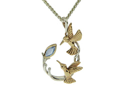 Gold & Sterling Silver Memorial Double Hummingbird Necklace