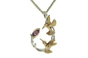 Gold & Sterling Silver Memorial Double Hummingbird Necklace
