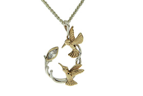 Gold & Sterling Silver Memorial Double Hummingbird Necklace