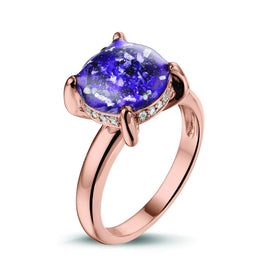 Pronged Rose Gold Ring with Diamonds and Cremation Ash