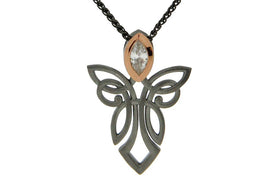 Silver Guardian Angel Necklace with Gem