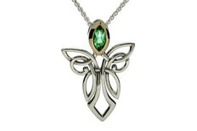 Silver Guardian Angel Necklace with Gem