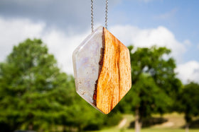 Wood and Crystal Resin Hexagon Pendant