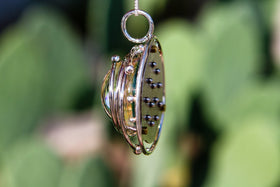 Caged Glass Galaxy Necklace with Two Opals - Cremation Jewelry