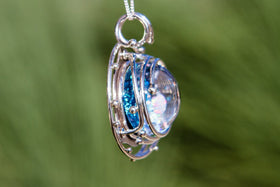 Caged Heart in Stars Necklace - Silver and Glass Cremation Jewelry