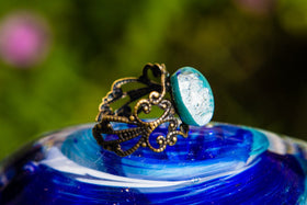 Steampunk Antique Ring with Cremation Ash Cabochon