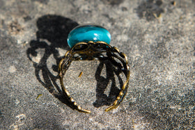 Steampunk Antique Ring with Cremation Ash Cabochon