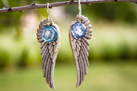 Angel Wings Earrings with Cremation Ash Cabochon