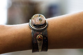 Copper Cosmic Bracelet with Cremation Ash Infused Glass Cabochons