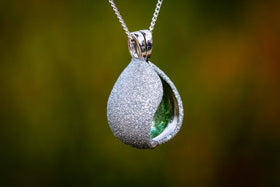 Sterling Silver Glitter Drop with Cremation Ash Infused 14mm Marble
