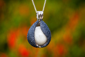 Dark Sterling Silver Glitter Drop with Cremation Ash Infused 14mm Marble