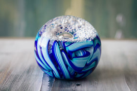 Snowfall Ribbon Memorial Paperweight with Cremains