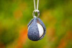 Dark Sterling Silver Glitter Drop with Cremation Ash Infused 14mm Marble