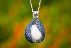 Dark Sterling Silver Glitter Drop with Cremation Ash Infused 14mm Marble