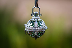 Silver Heart Ball Pendant with Cubic Zirconia And Cremation Ash Infused Marble