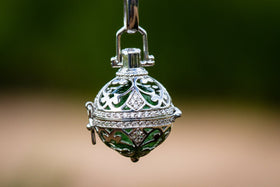 Silver Heart Ball Pendant with Cubic Zirconia And Cremation Ash Infused Marble