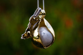 Gold Plated Silver Angel Tear Pendant with Cremation Ash Infused 16mm Marble and Angel Wing
