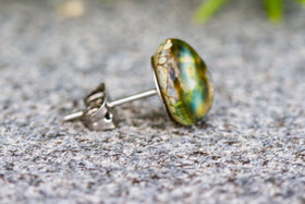 Crocodile Green Stud Earrings with Cremation Ash