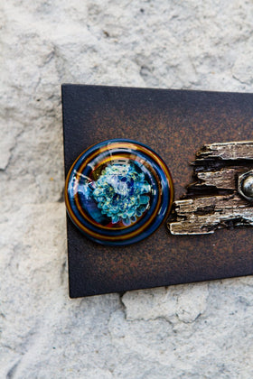 Metal Cross with Memorial Glass Swirl Cabochon with Cremains