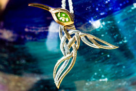 Silver & Gold Hummingbird Memorial Necklace with Cremation Ash