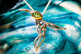 Silver & Gold Hummingbird Memorial Necklace with Cremation Ash
