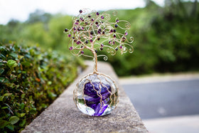 Purple Rain Tree of Life with Swarovski Crystals and Cremains Infused Glass Orb
