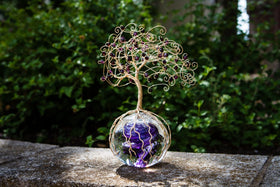 Purple Rain Tree of Life with Swarovski Crystals and Cremains Infused Glass Orb