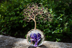 Purple Rain Tree of Life with Swarovski Crystals and Cremains Infused Glass Orb