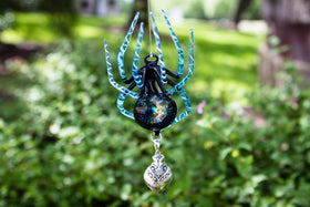 Hanging Glass Spider Figurine with Silver Keepsake for Ashes
