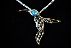Silver & Gold Hummingbird Memorial Necklace with Cremation Ash