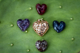 18K Rose Gold Plated Sterling Silver Heart Pendant with Glass Heart Cabochon