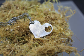 Silver Heart Pendant with Cutout for Cremation Ashes