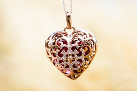 18K Rose Gold Plated Sterling Silver Heart Pendant with Glass Heart Cabochon