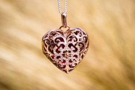 18K Rose Gold Plated Sterling Silver Heart Pendant with Glass Heart Cabochon