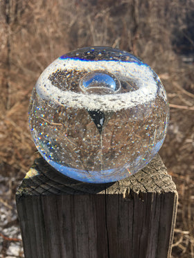 Clear Bubble Veiled Memorial Orb Paperweight with Ash in Glass